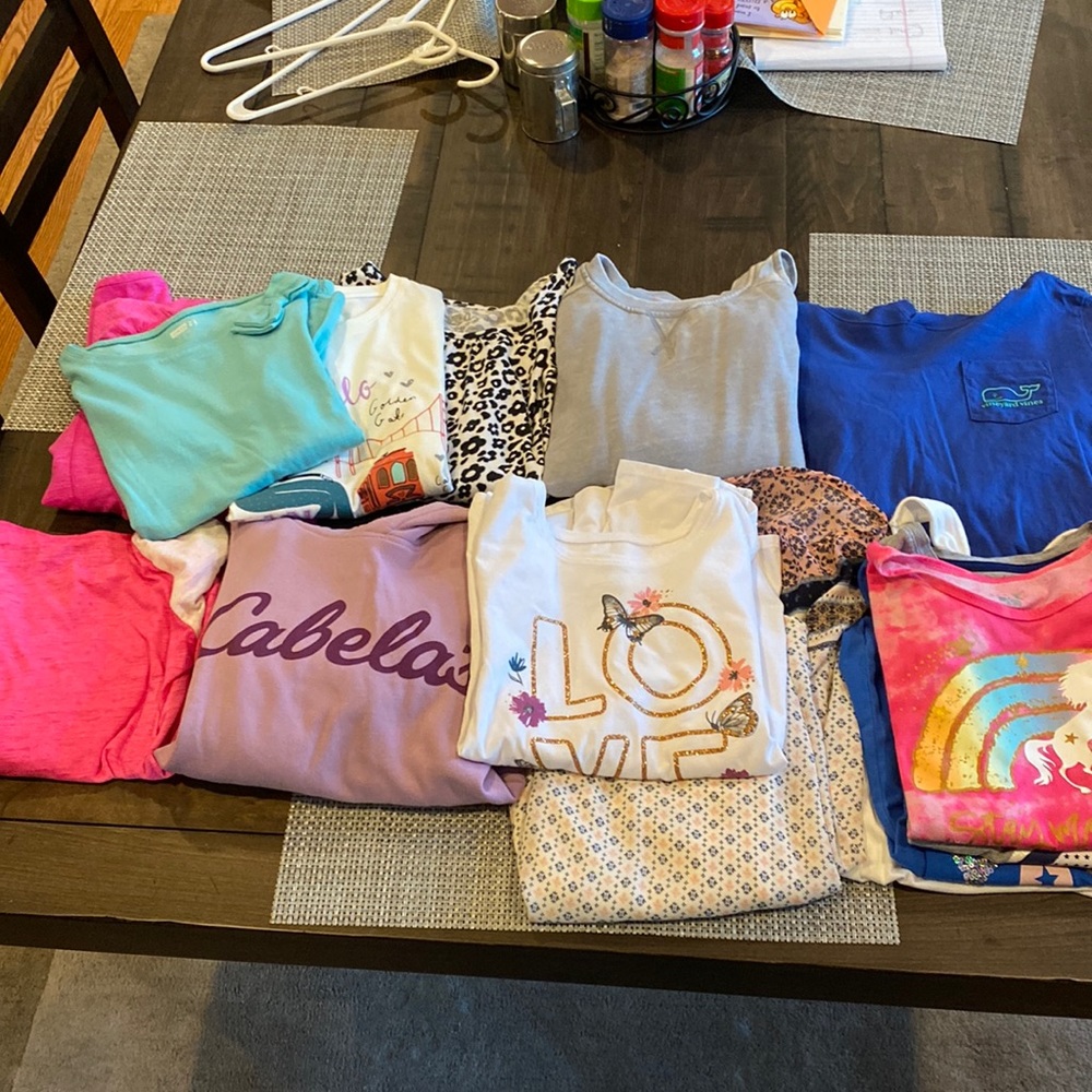 LOT girls size 10/12 clothes-7 long sleeve, 1 tank, 1 dress, 3 T-shirt’s